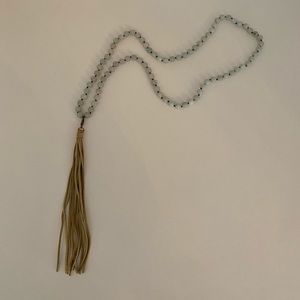 Necklace with Metallic Gold Leather Tassel